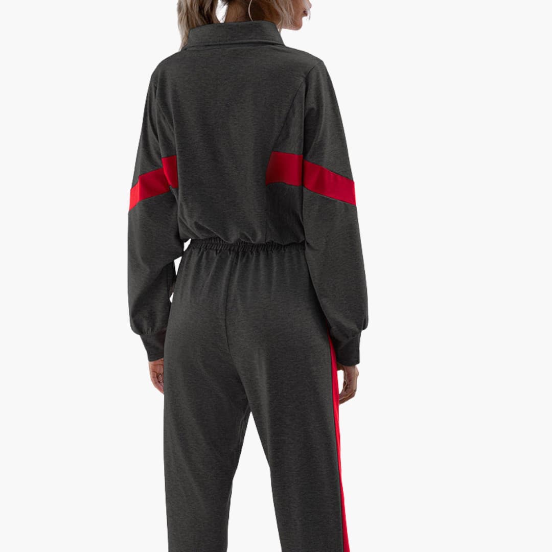 Conjunto de desporto feminino com gola com fecho e punhos elásticos