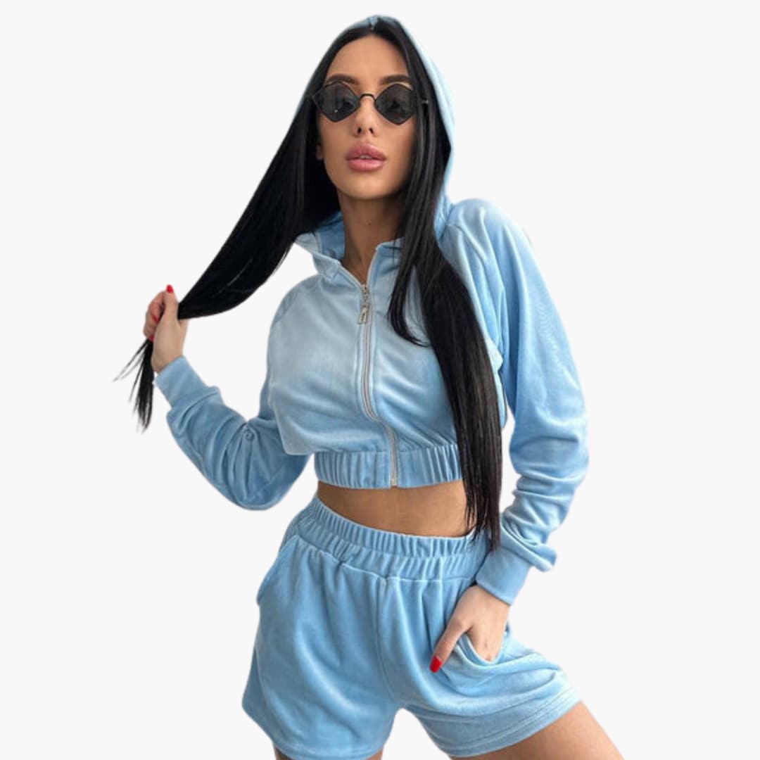 Completo sportivo donna con chiusura frontale a zip e vita elasticizzata