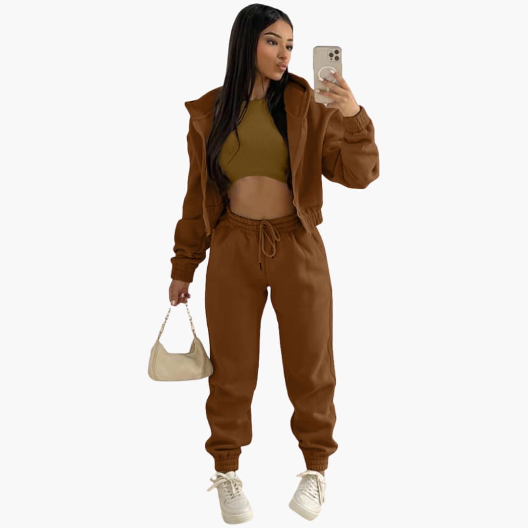 Completo sportivo donna con maglia a maniche lunghe e pantaloni con coulisse