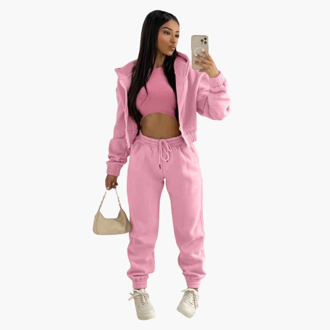 Completo sportivo donna con maglia a maniche lunghe e pantaloni con coulisse