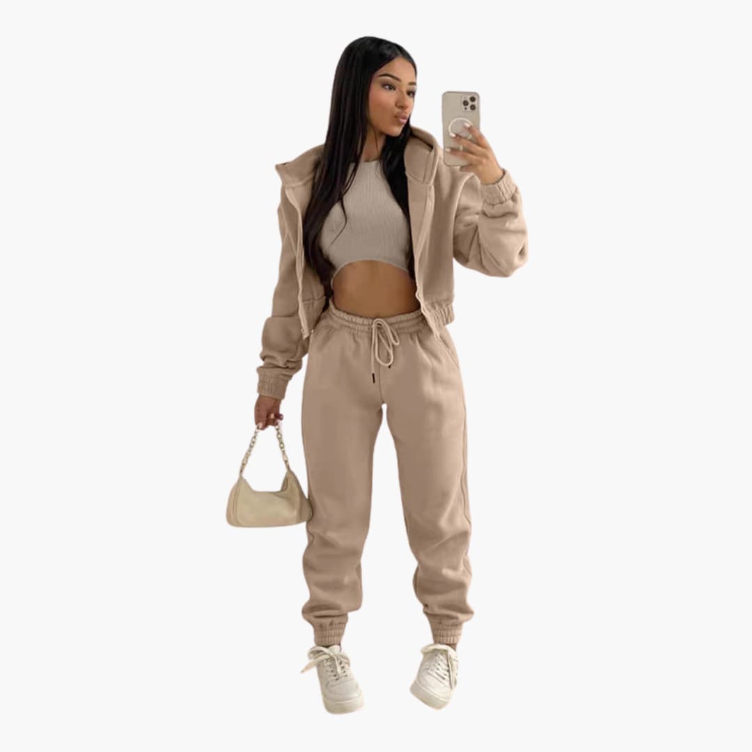 Completo sportivo donna con maglia a maniche lunghe e pantaloni con coulisse