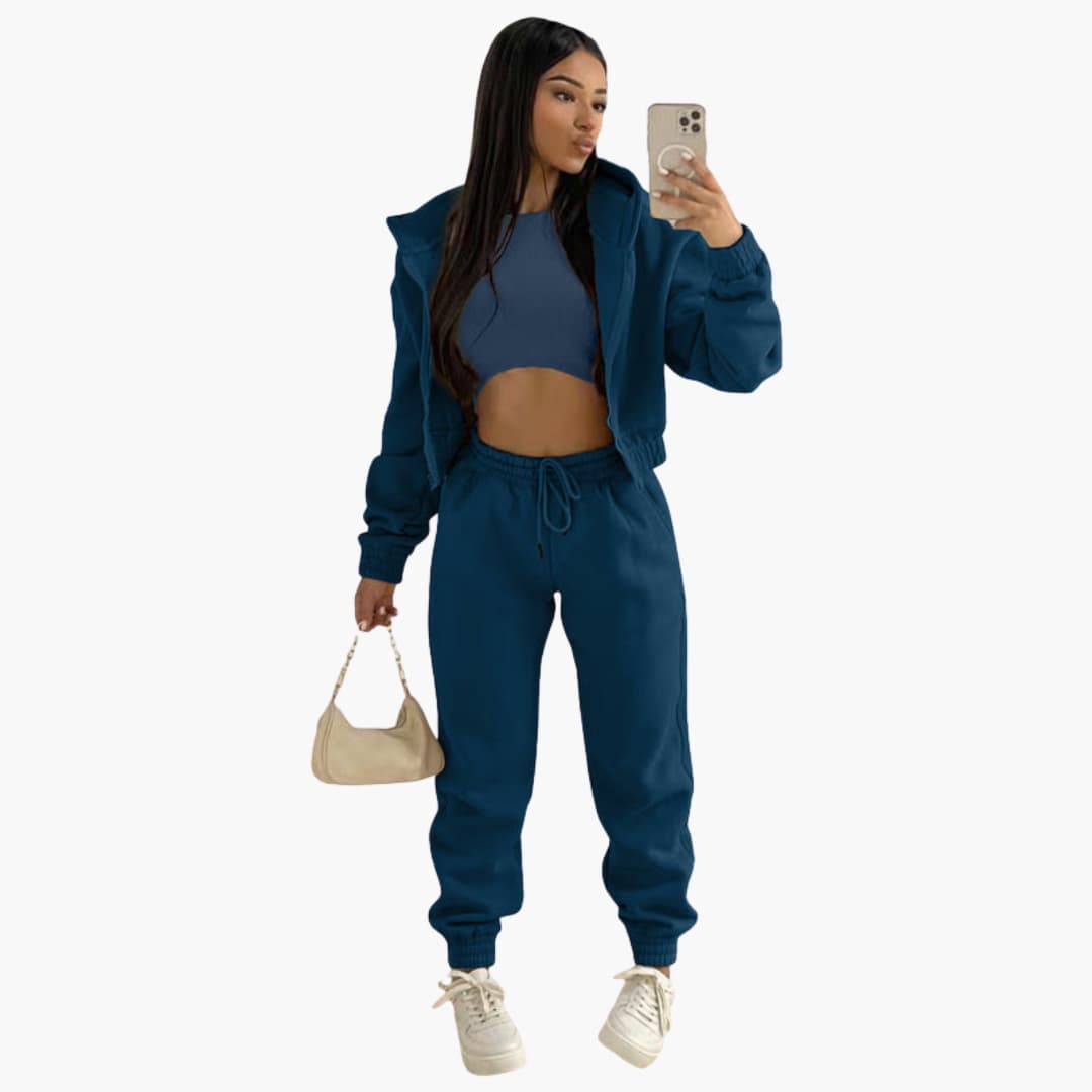 Completo sportivo donna con maglia a maniche lunghe e pantaloni con coulisse
