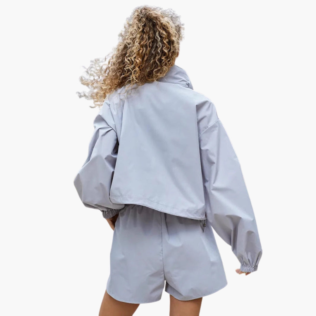 Conjunto de desporto feminino com casaco com fecho éclair