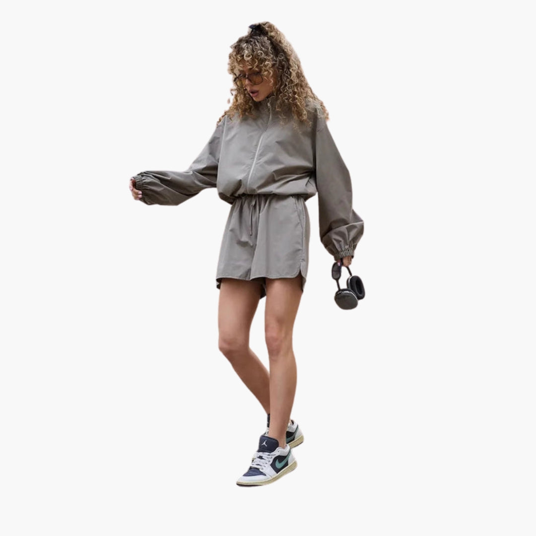Conjunto de desporto feminino com casaco com fecho éclair