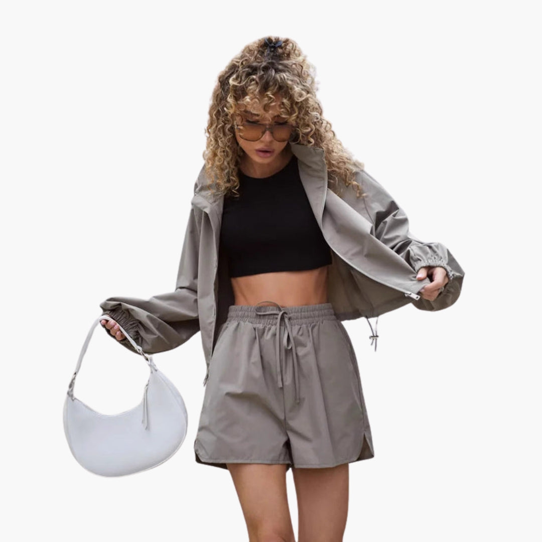 Conjunto de desporto feminino com casaco com fecho éclair