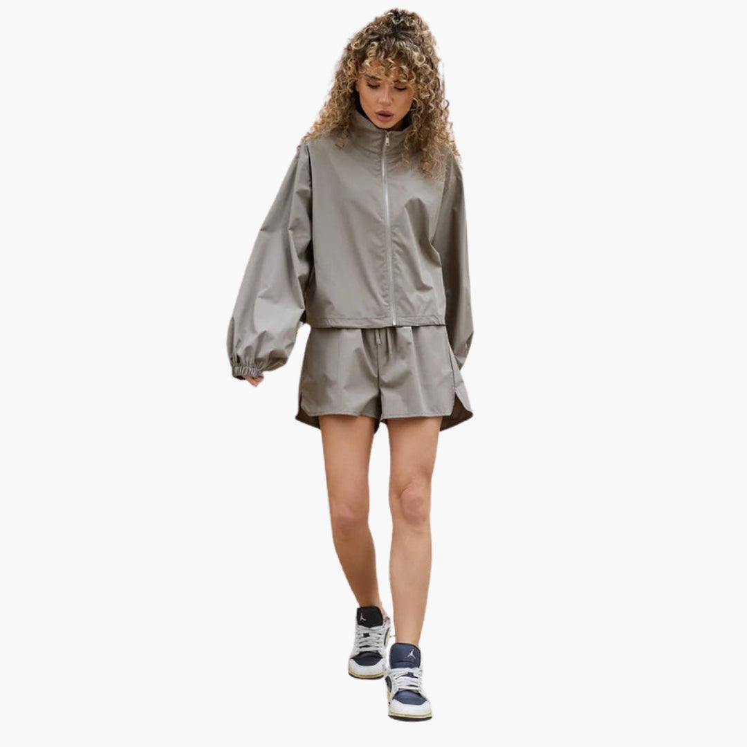 Conjunto de desporto feminino com casaco com fecho éclair