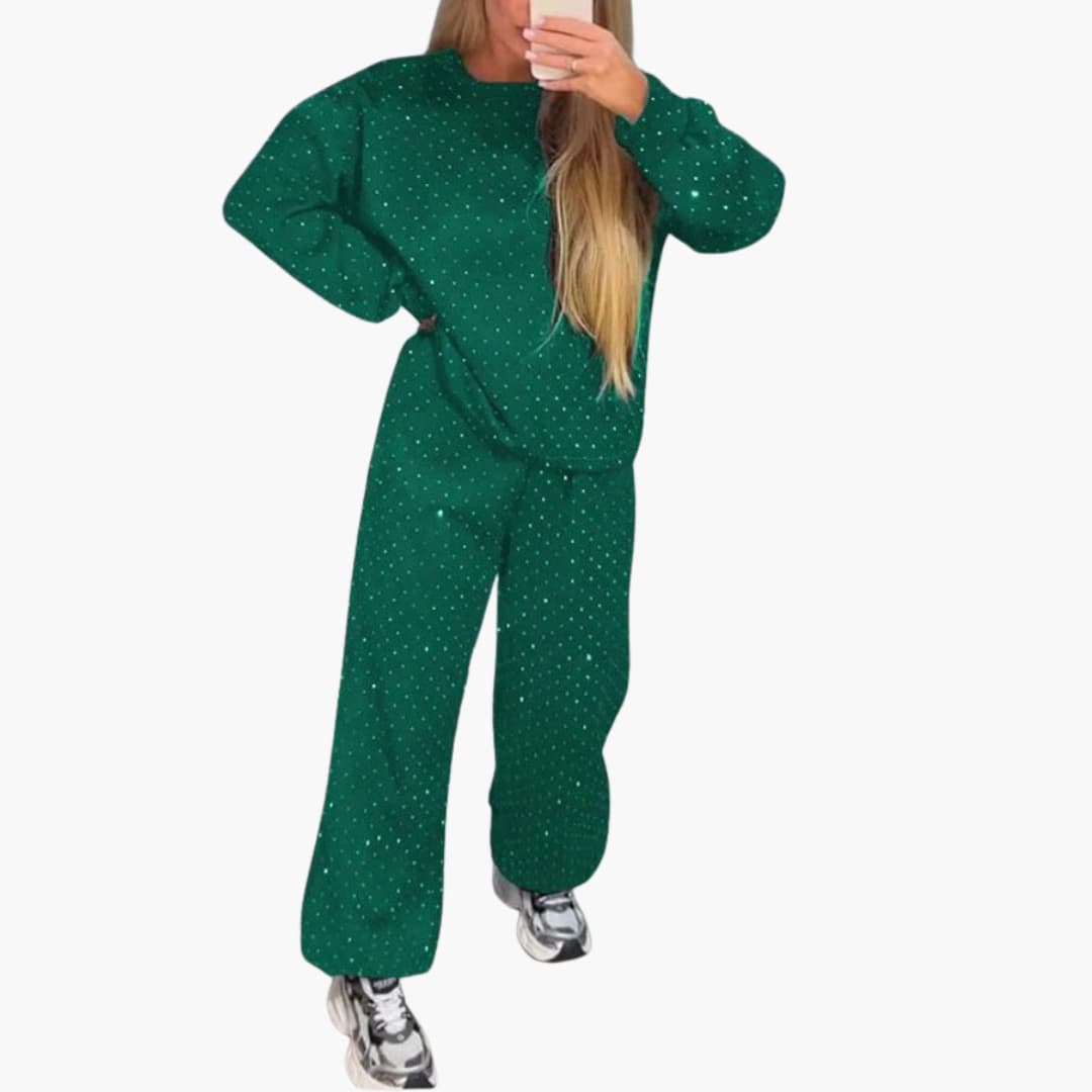 Ensemble deux-pièces pour femme avec encolure ronde et taille élastique
