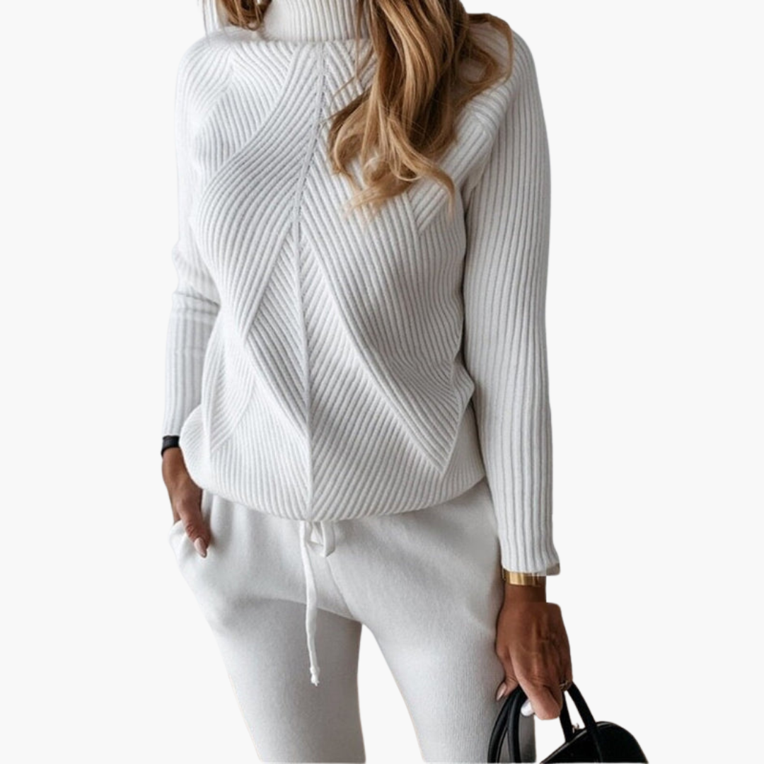 Women's two-piece set with high-neck top and drawstring pants