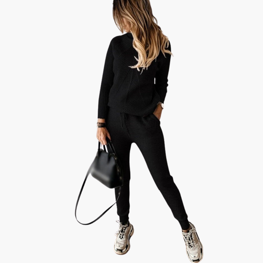 Ensemble deux-pièces pour femme avec haut à col montant et pantalon à cordon