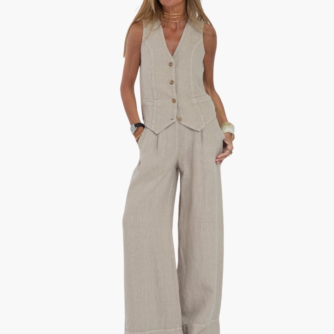 Ensemble deux pièces femme avec gilet et pantalon large