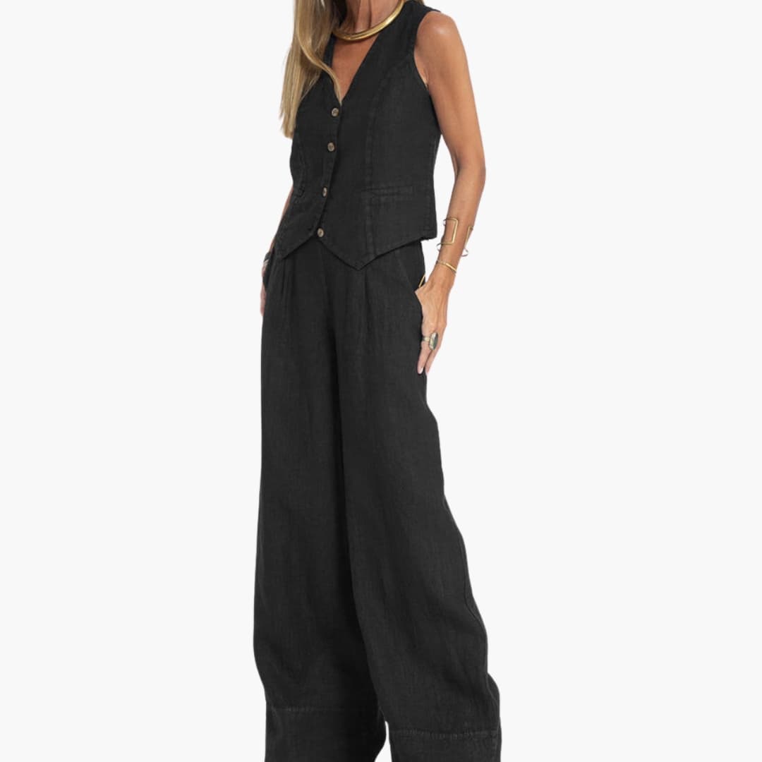 Ensemble deux pièces femme avec gilet et pantalon large