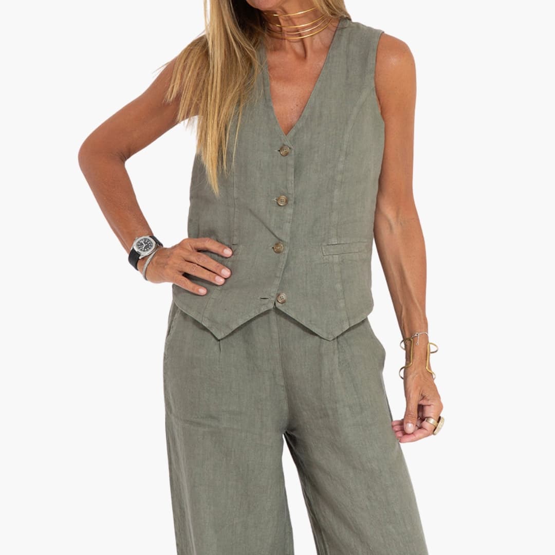 Ensemble deux pièces femme avec gilet et pantalon large