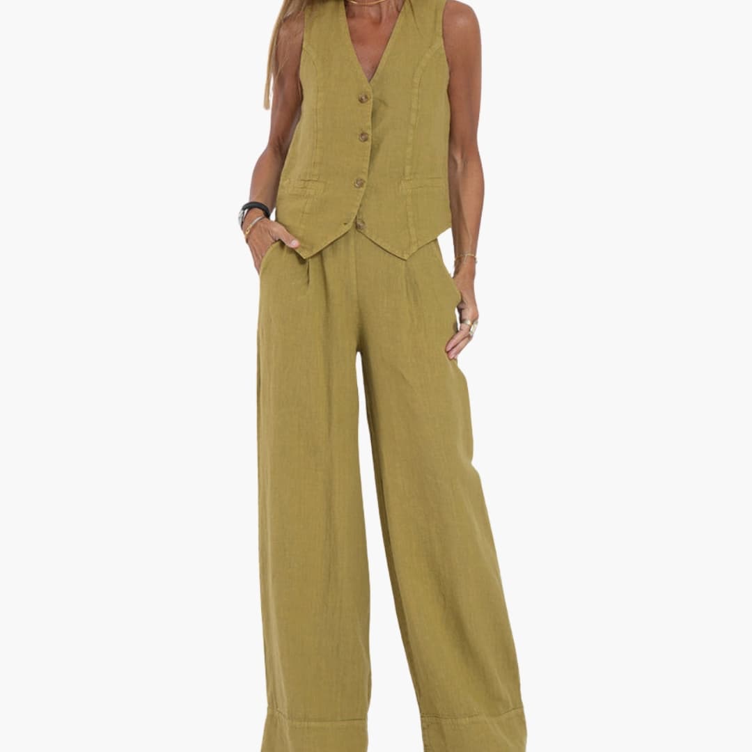 Ensemble deux pièces femme avec gilet et pantalon large