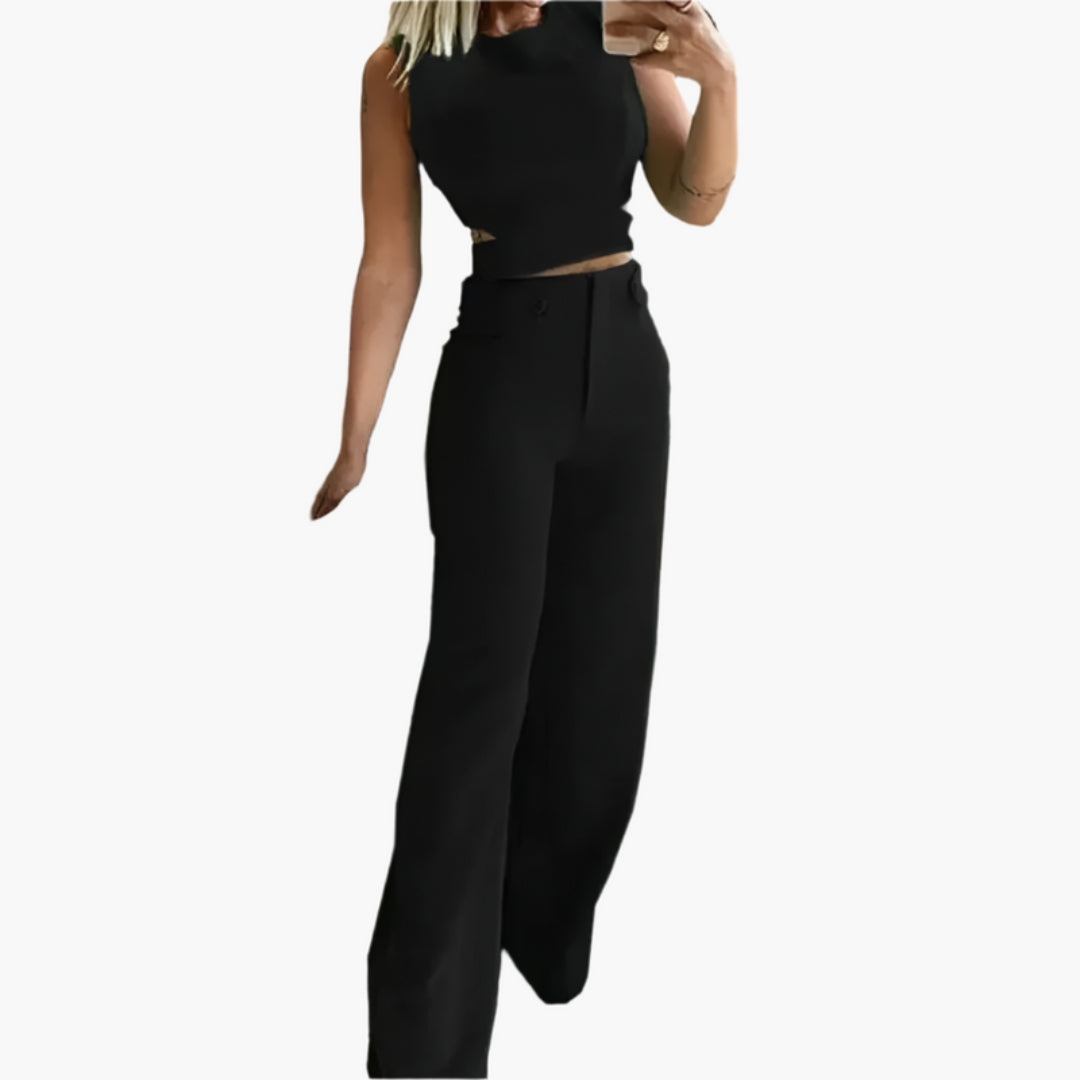 Conjunto de duas peças para senhora com calças largas