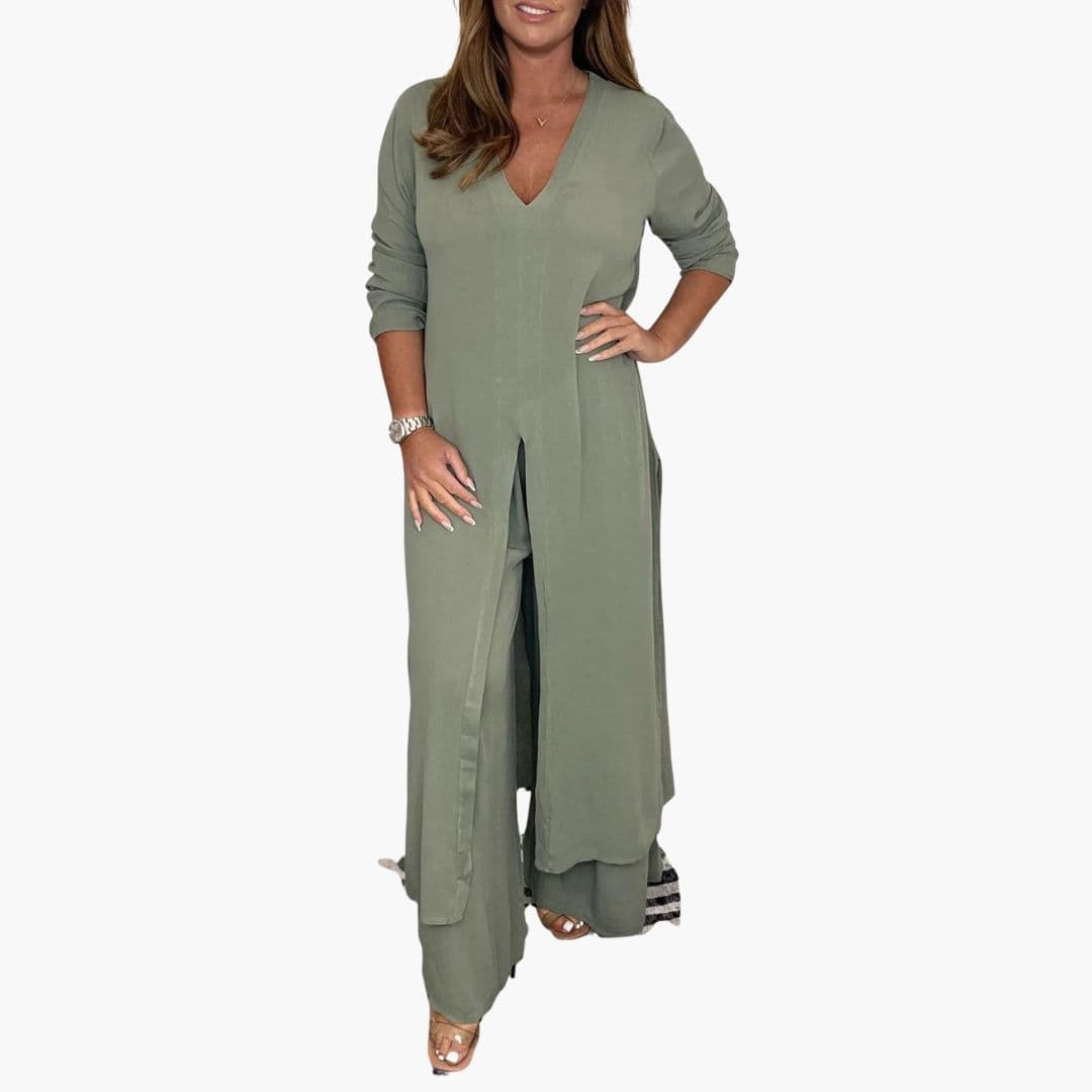 Ensemble deux pièces femme avec tunique longue col en V