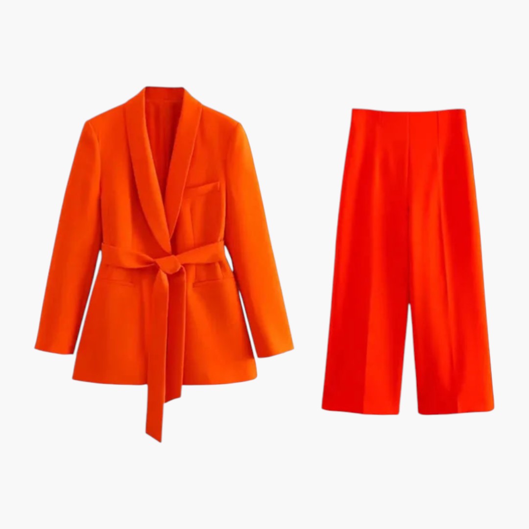 Two-piece women's set with jacket and matching trousers