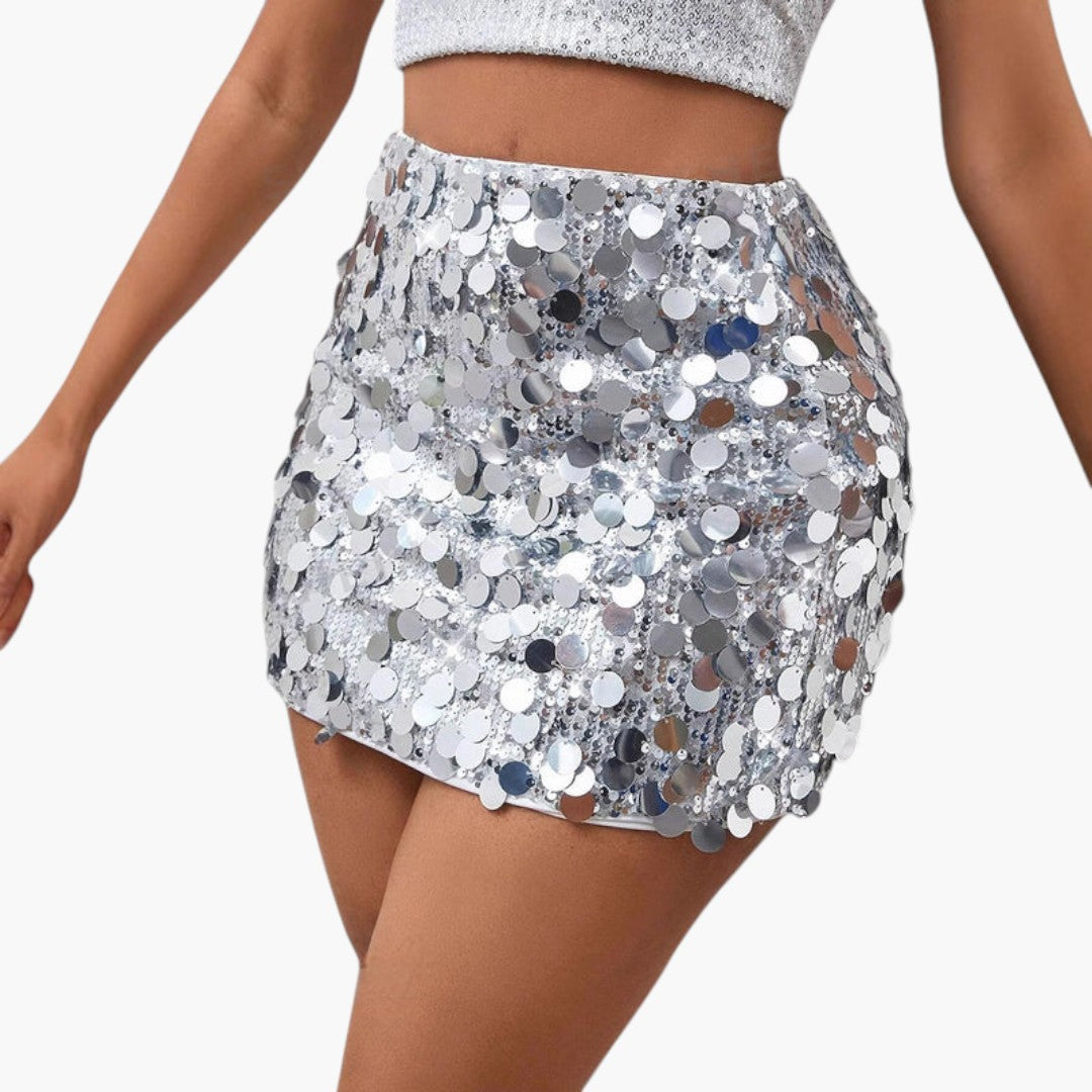 Completo donna con gonna decorata con paillettes