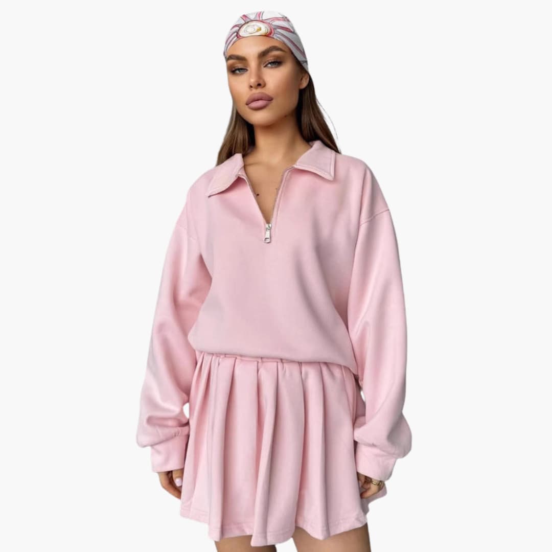 Completo donna con maglione a collo con zip, maniche lunghe e top interno