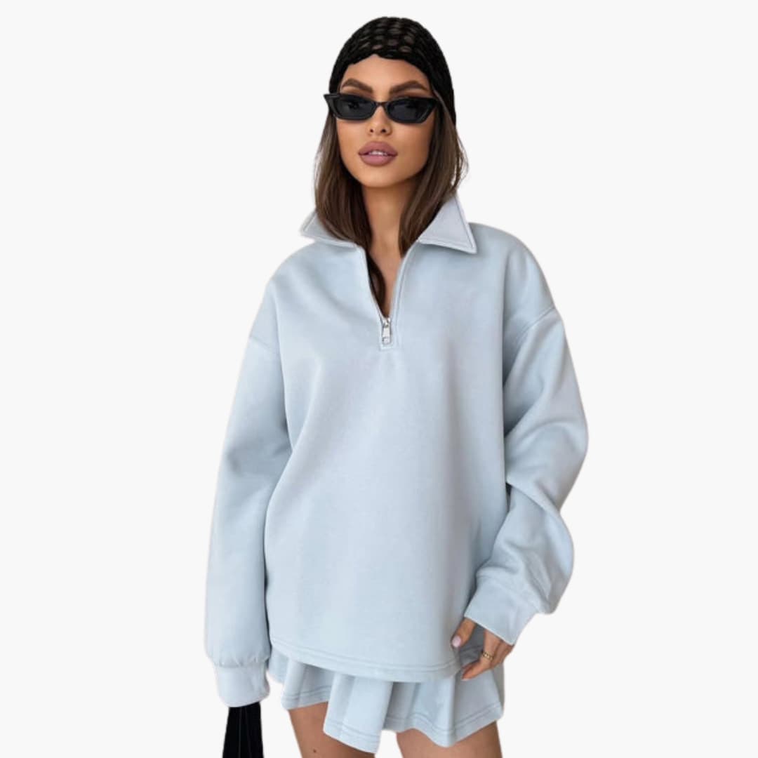 Completo donna con maglione a collo con zip, maniche lunghe e top interno