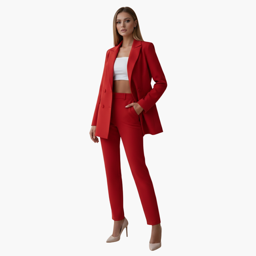 Completo donna con giacca e pantaloni a vita alta