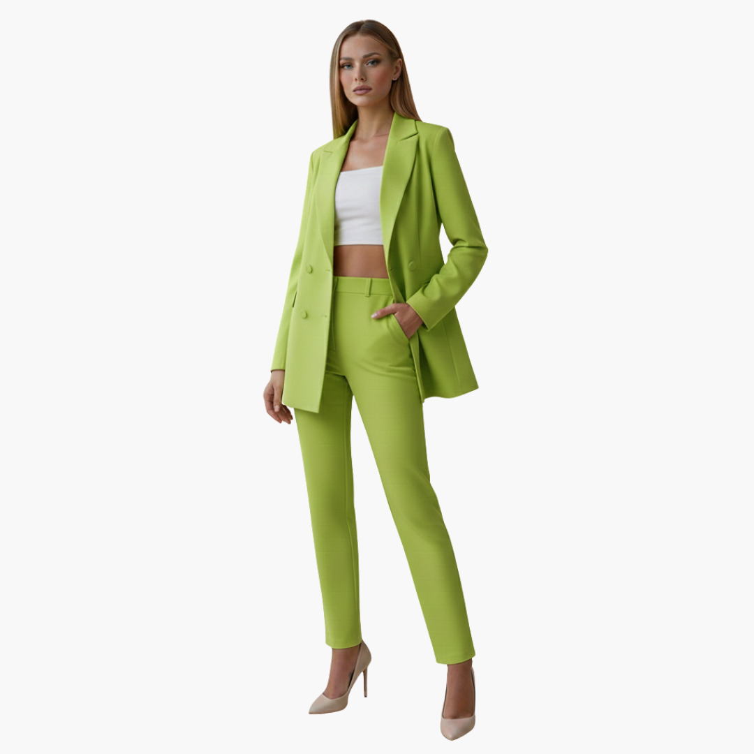 Completo donna con giacca e pantaloni a vita alta