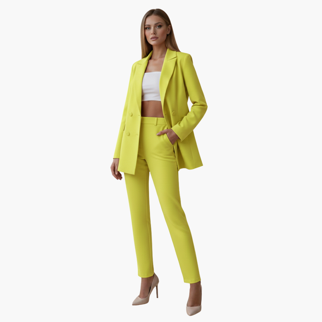 Completo donna con giacca e pantaloni a vita alta