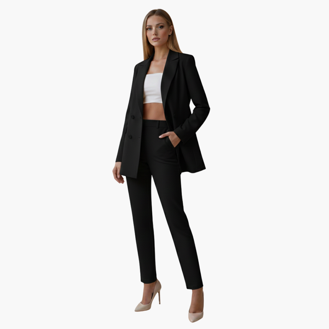 Completo donna con giacca e pantaloni a vita alta
