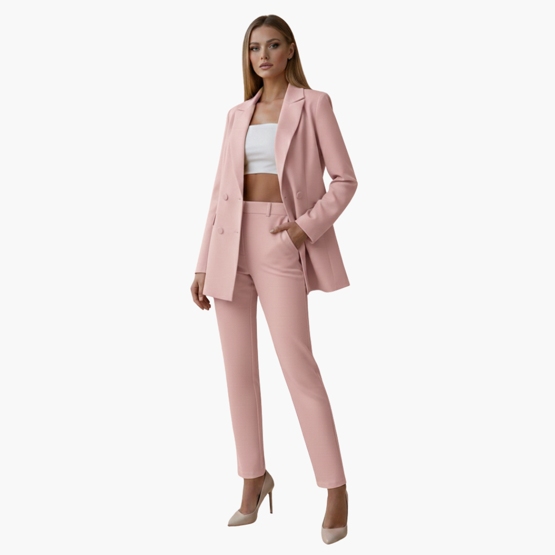 Completo donna con giacca e pantaloni a vita alta