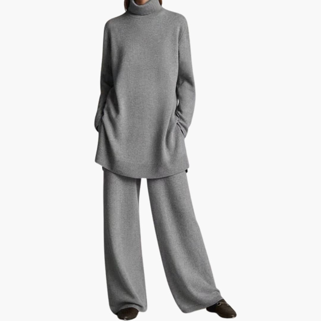 Ensemble femme oversize à col roulé avec pantalon à jambes larges