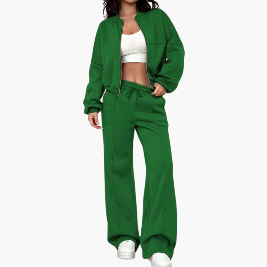 Completo donna giacca bomber e pantaloni con chiusura lampo