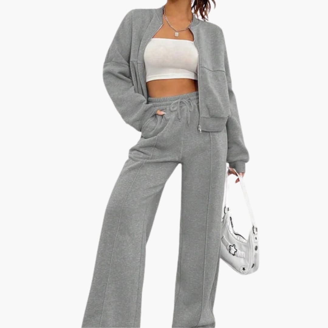 Completo donna giacca bomber e pantaloni con chiusura lampo