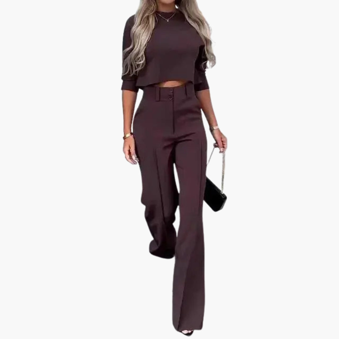 Ensemble pantalon femme avec top court et taille haute