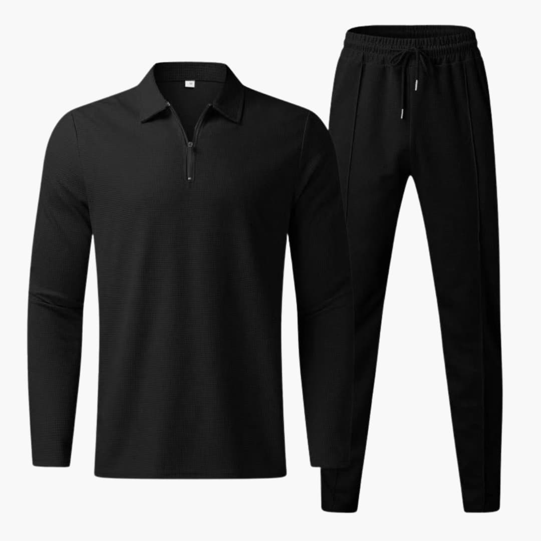Ensemble polo manches longues et pantalon sweat homme à coupe droite