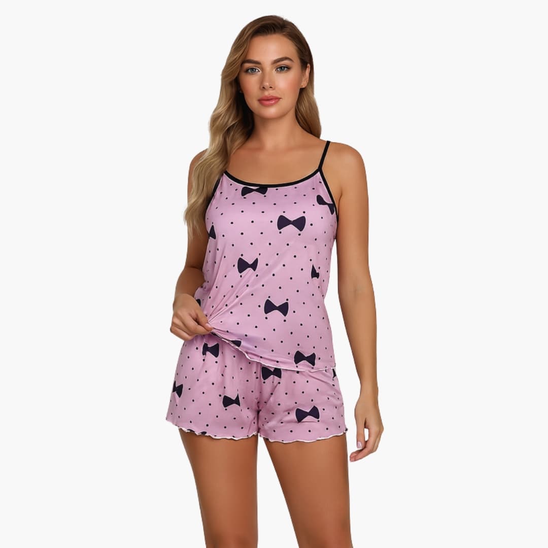 Ensemble pyjama femme 2 pièces avec caraco et short à imprimé animal