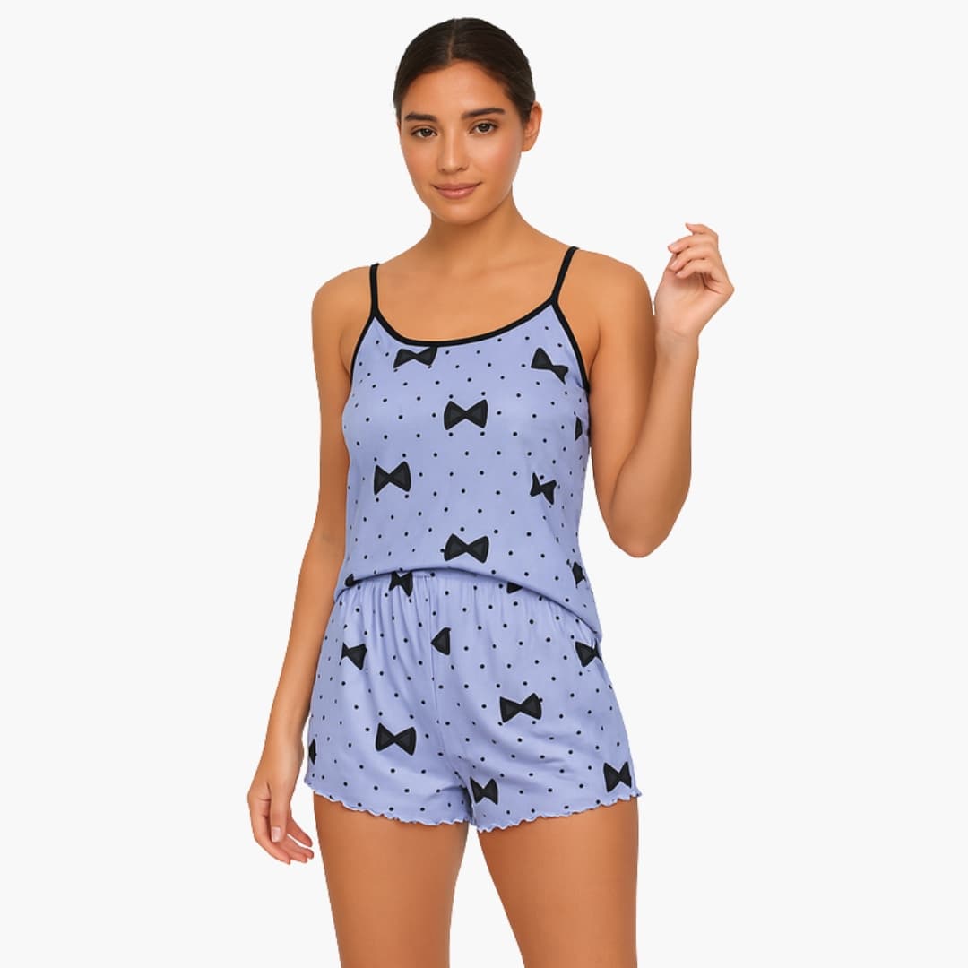 Ensemble pyjama femme 2 pièces avec caraco et short à imprimé animal