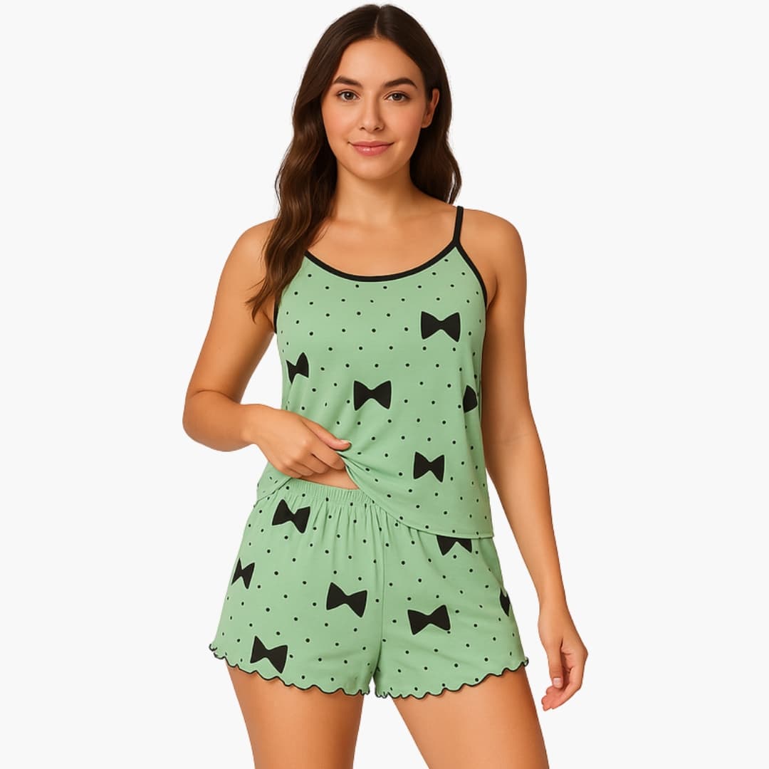 Ensemble pyjama femme 2 pièces avec caraco et short à imprimé animal