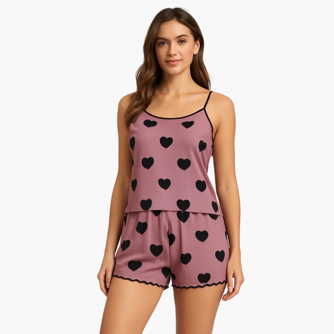Ensemble pyjama femme 2 pièces avec caraco et short à imprimé animal
