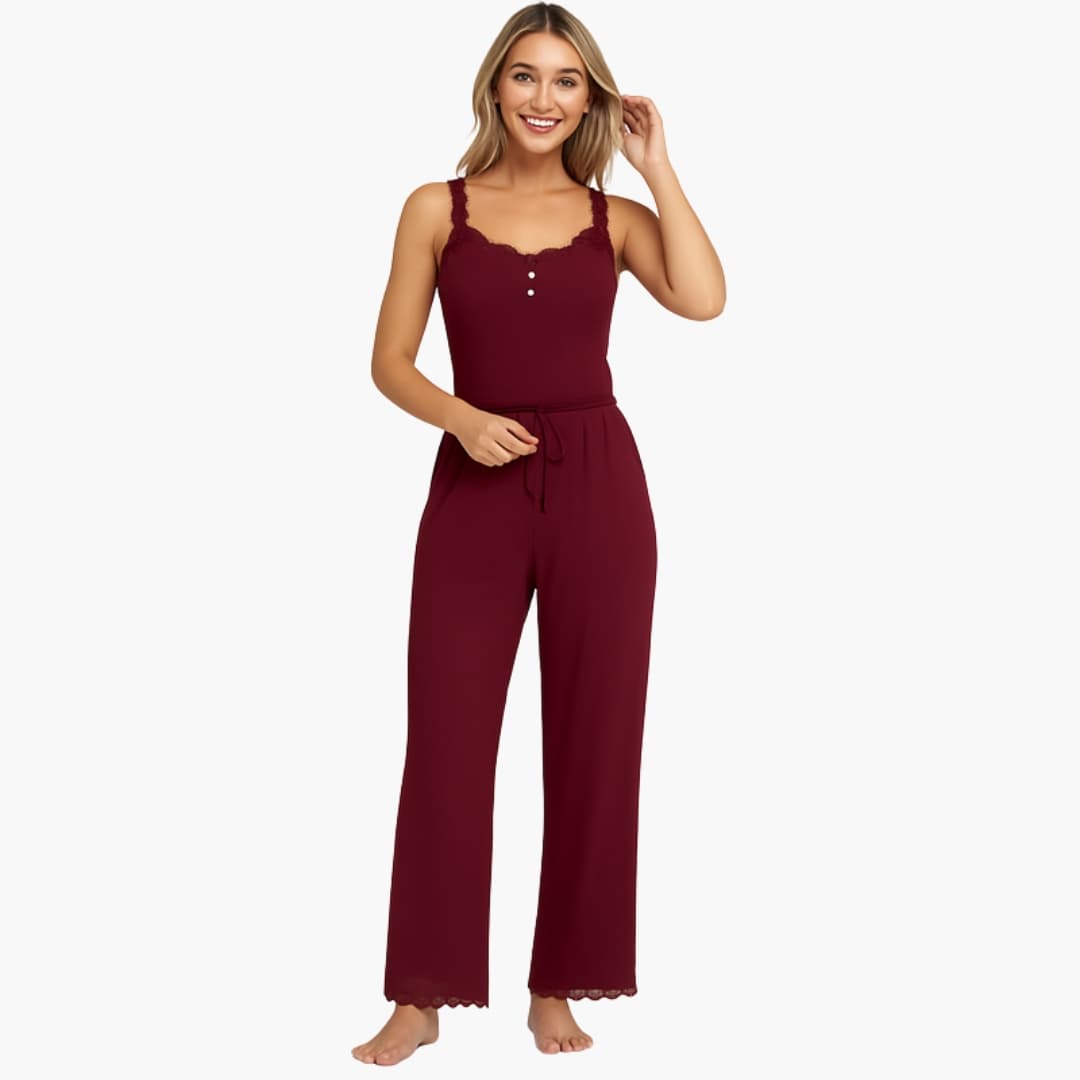 Ensemble pyjama femme avec dentelle et pantalon long