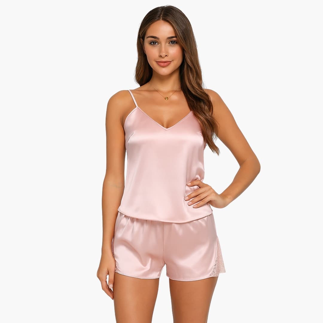 Ensemble pyjama femme en satin avec caraco et short