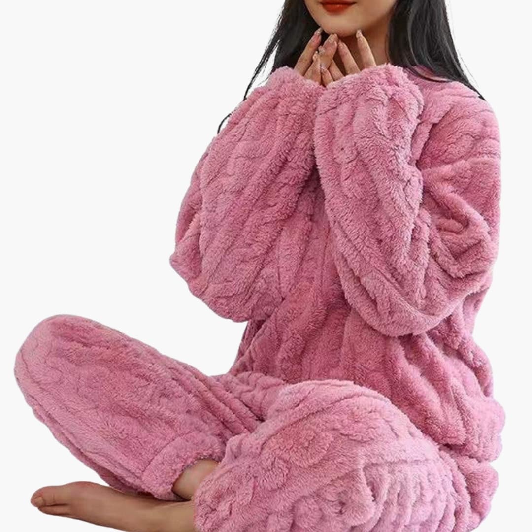 Ensemble pyjama polaire femme avec manches longues et taille élastique