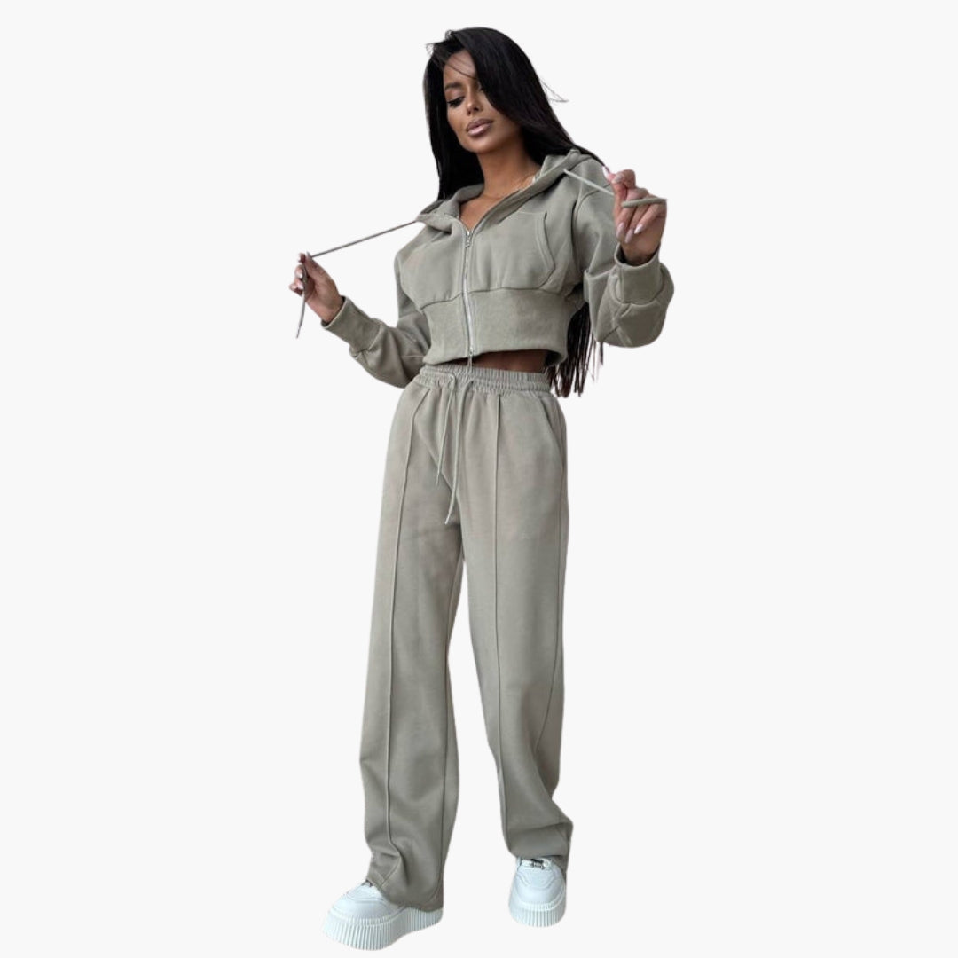 Completo sportivo donna con felpa corta con cappuccio