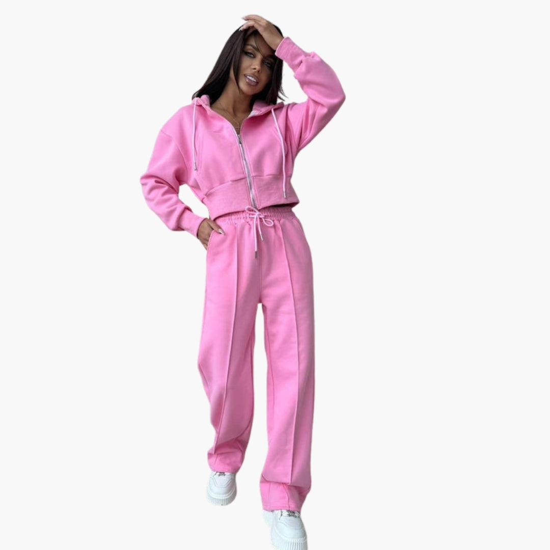 Completo sportivo donna con felpa corta con cappuccio