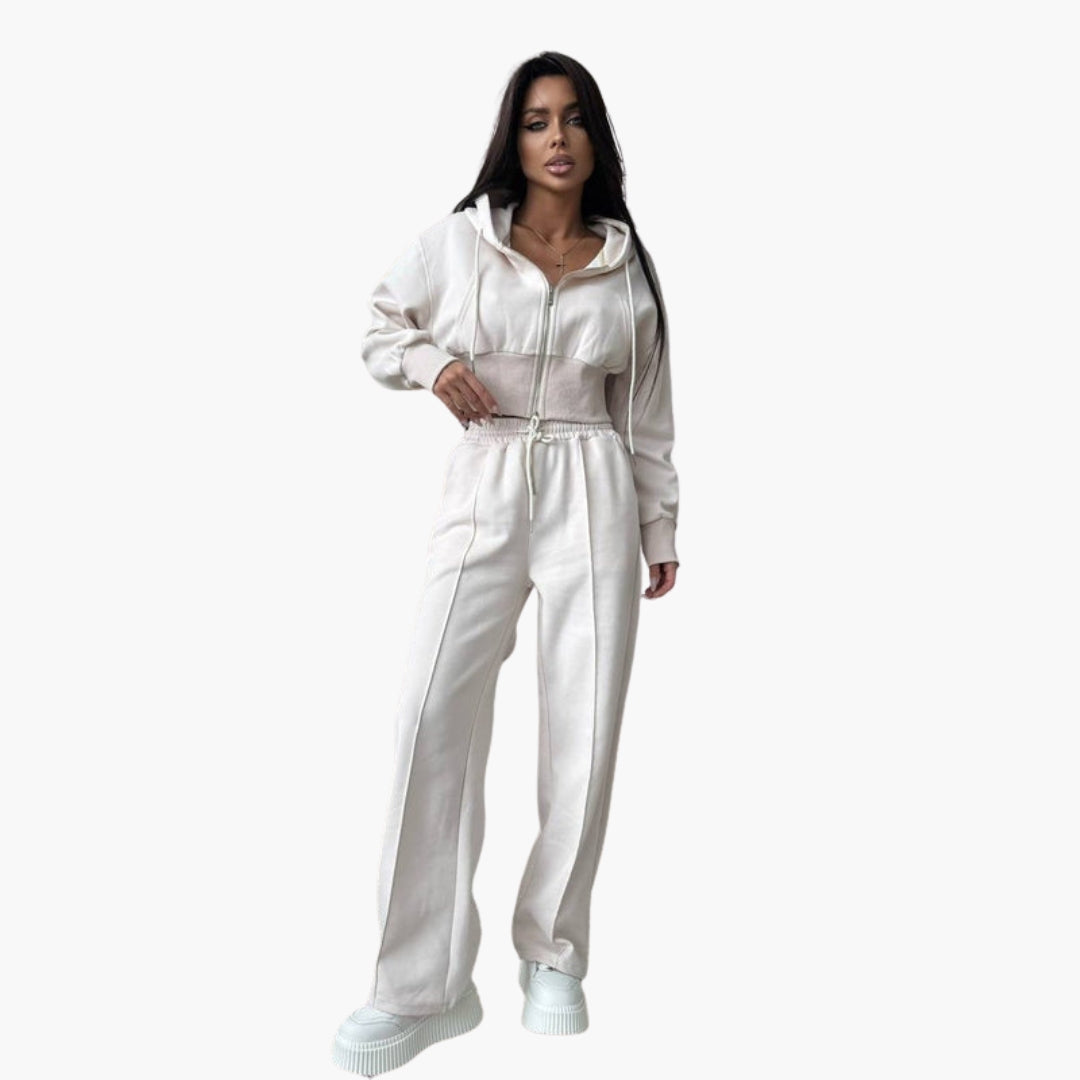 Completo sportivo donna con felpa corta con cappuccio
