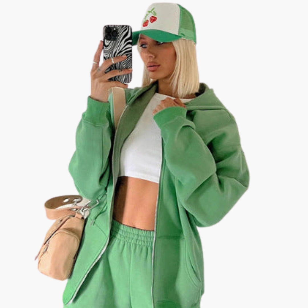 Completo tuta donna con giacca con cappuccio e zip