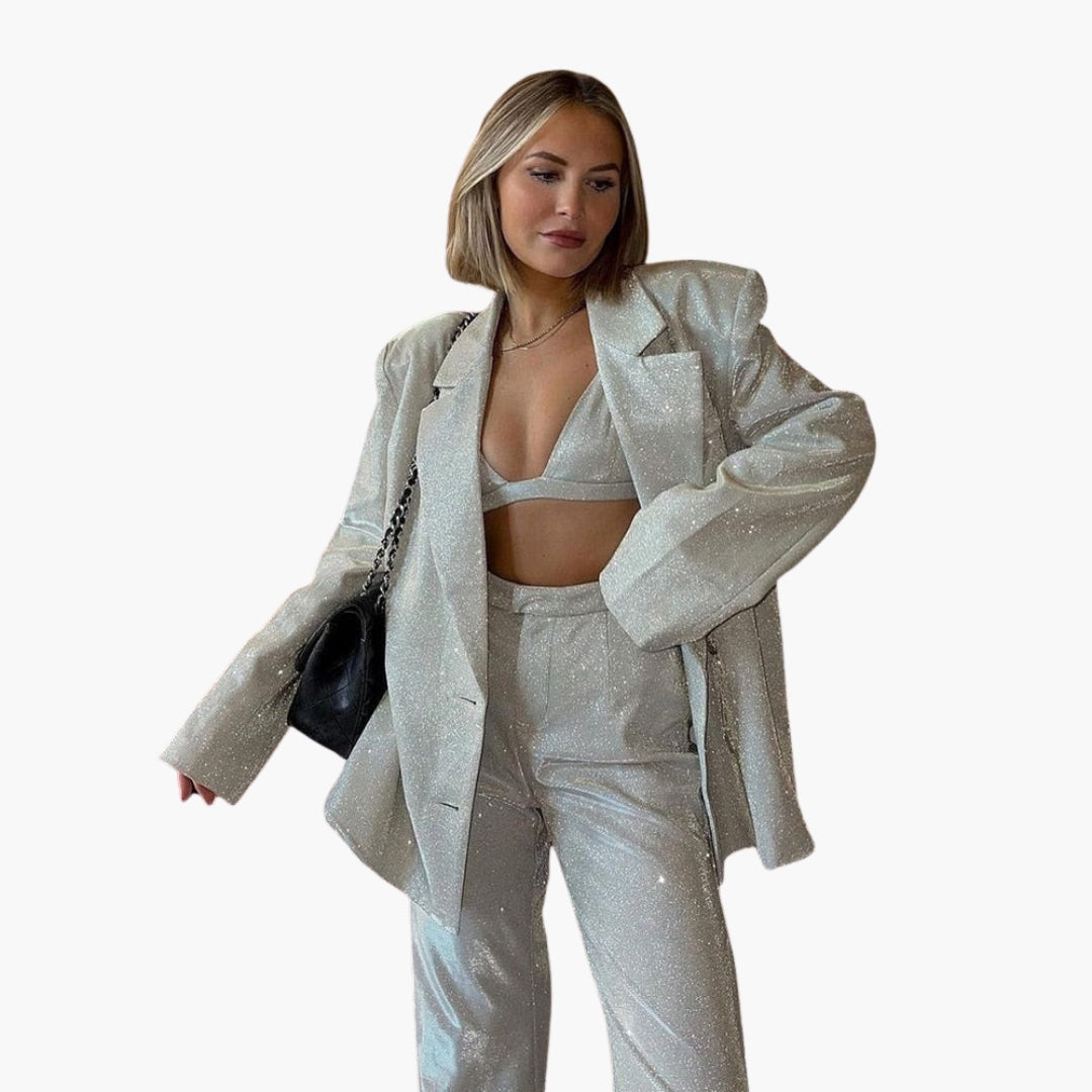 Ensemble tailleur femme à paillettes avec veste et pantalon