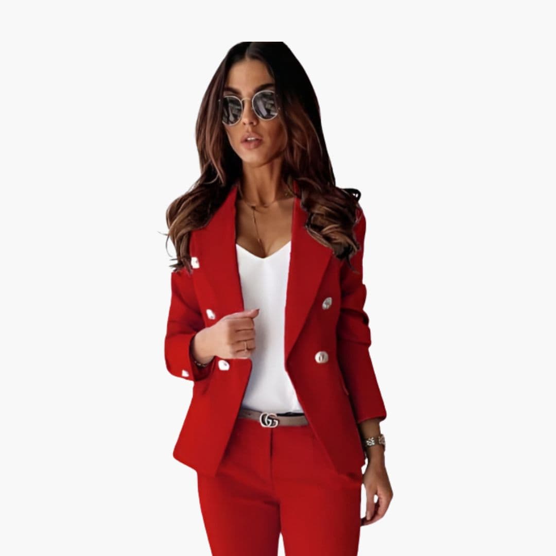 Ensemble tailleur femme avec veste à boutons et pantalon droit