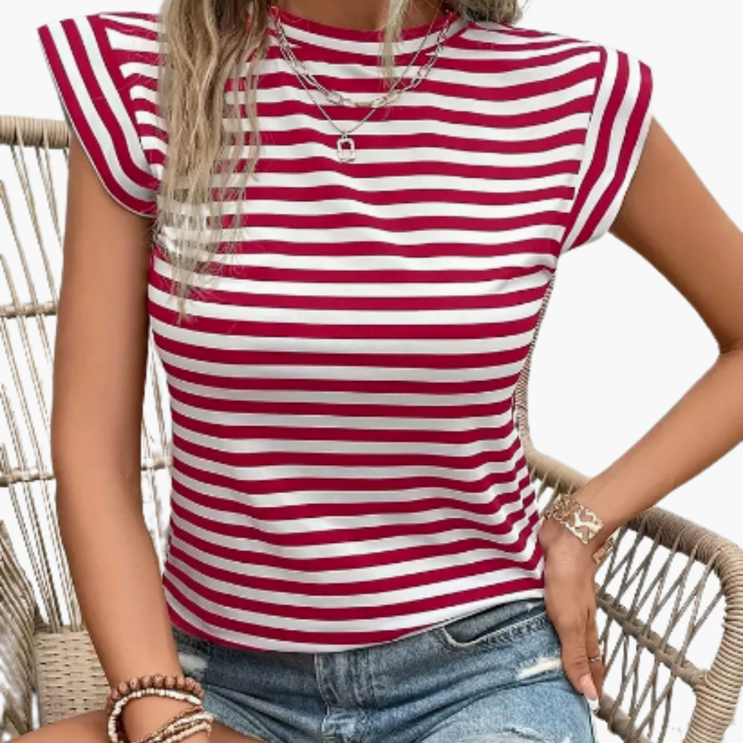 T-shirt donna con scollo rotondo e righe orizzontali
