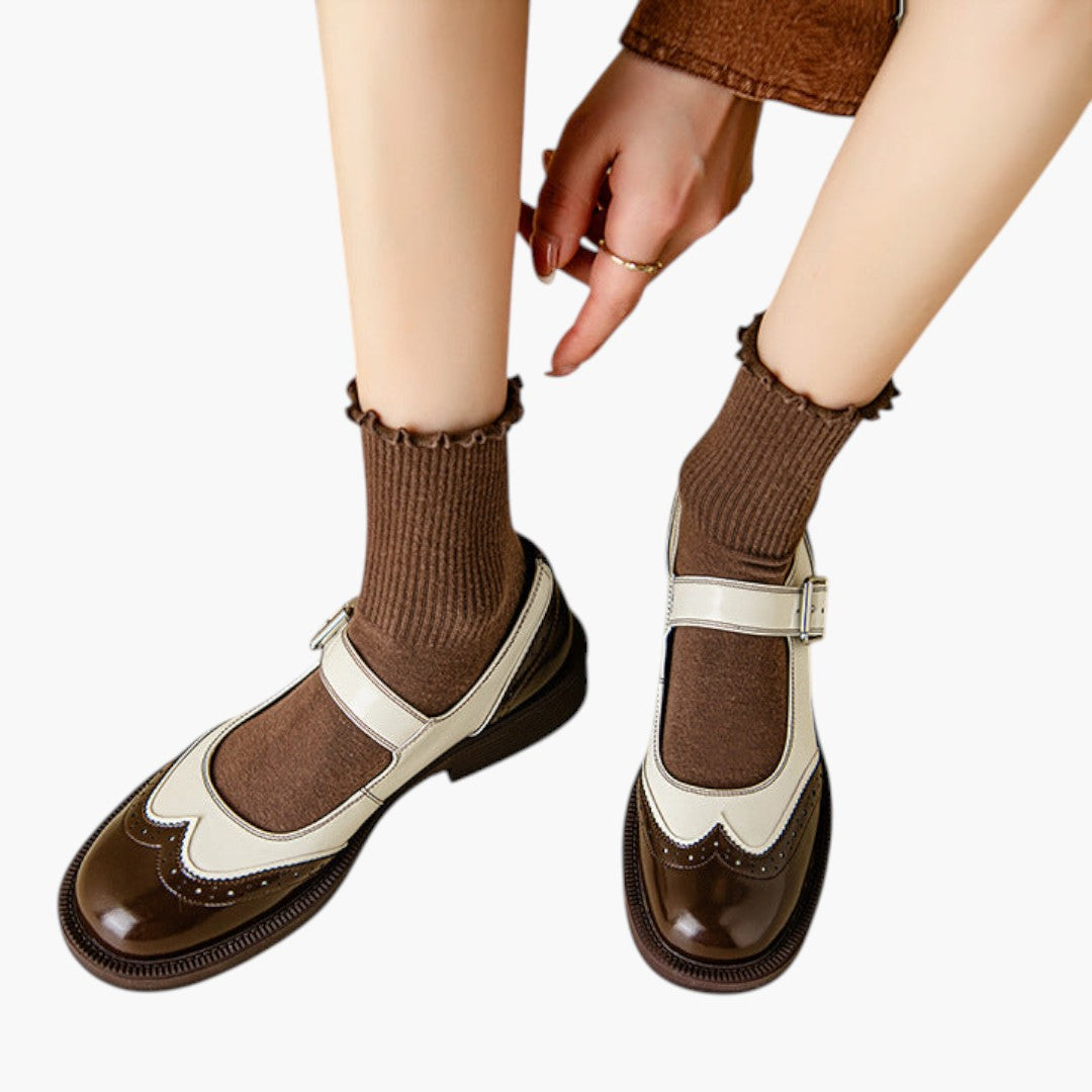 Women's Mary Jane Shoes with Strap and Brogue Low Heel