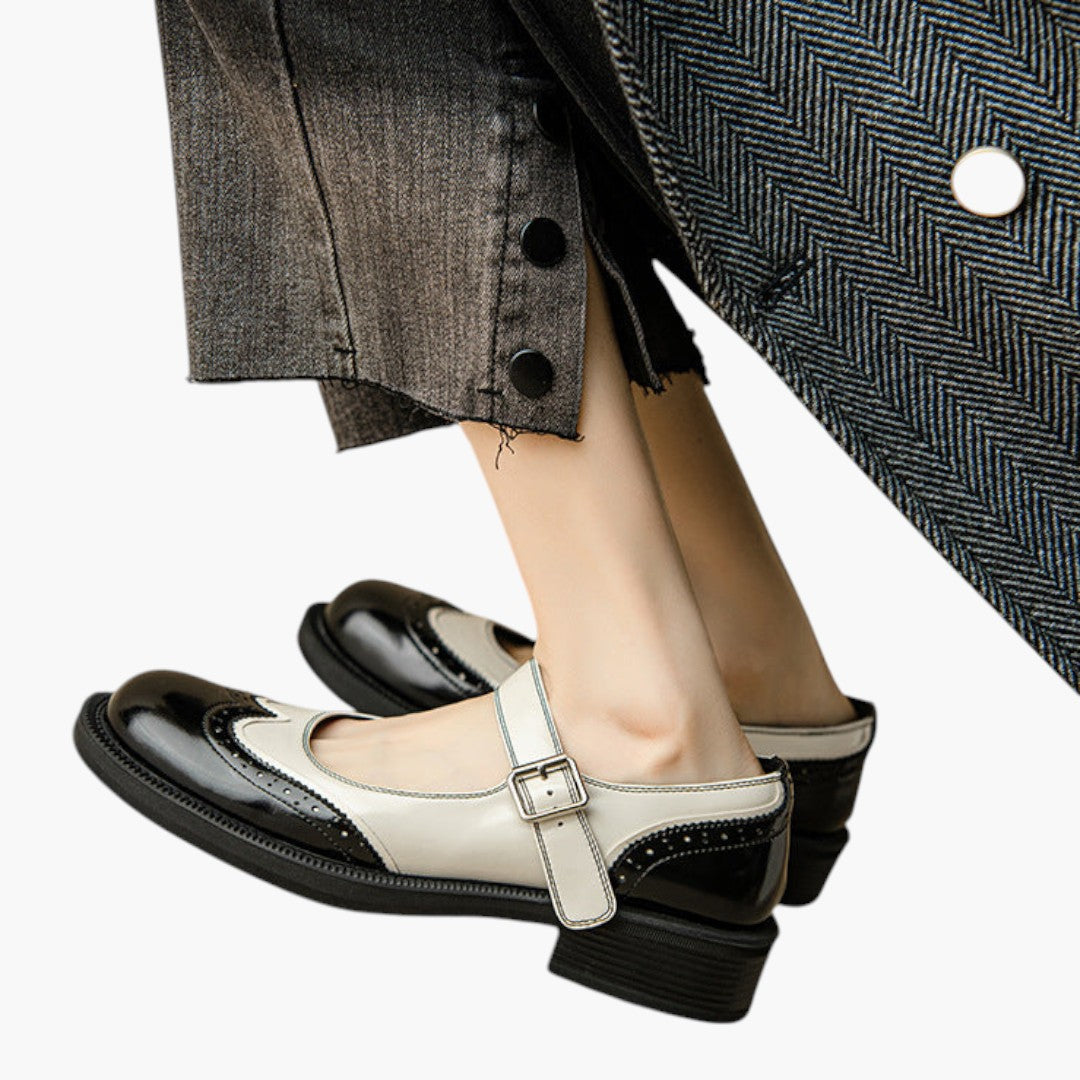 Women's Mary Jane Shoes with Strap and Brogue Low Heel