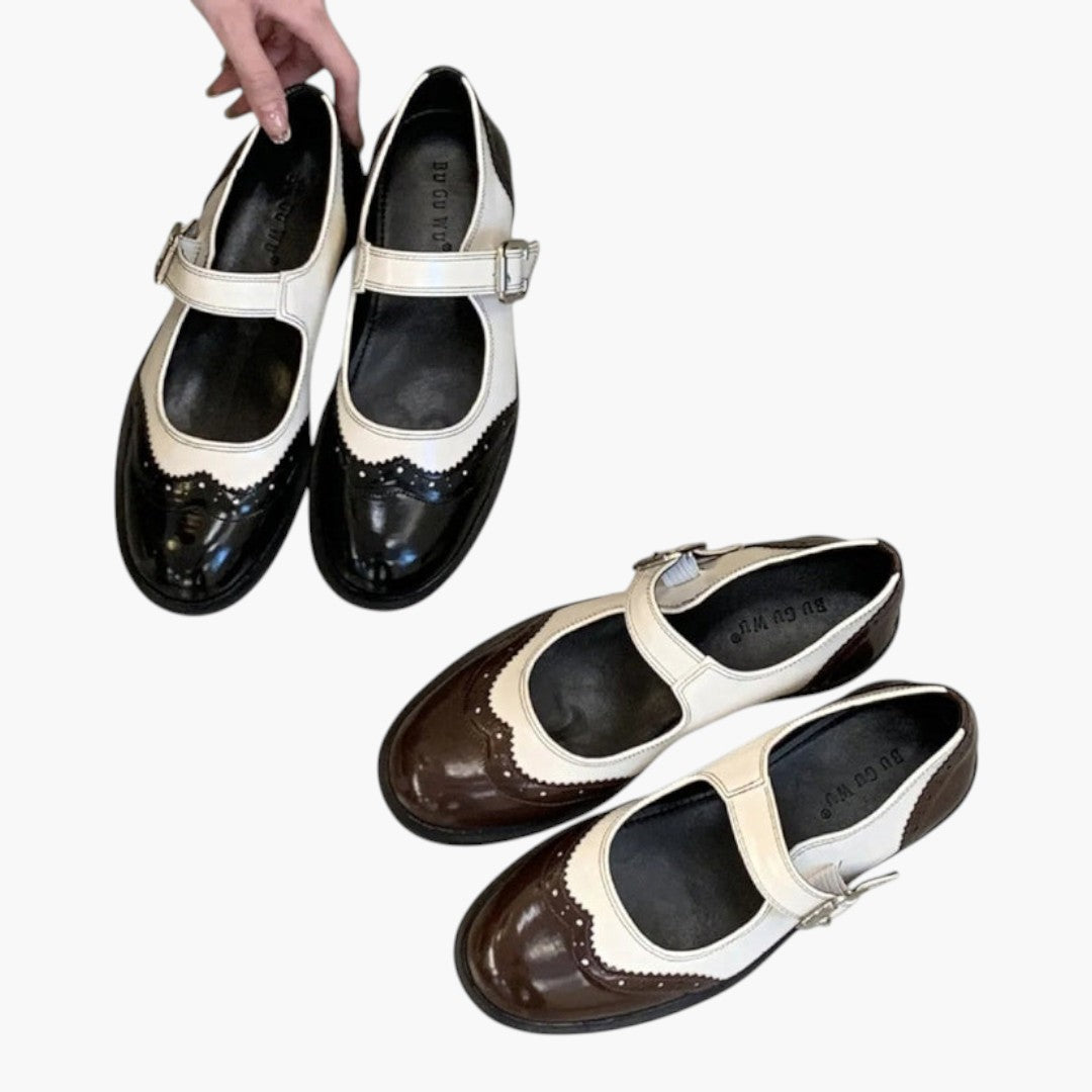 Women's Mary Jane Shoes with Strap and Brogue Low Heel